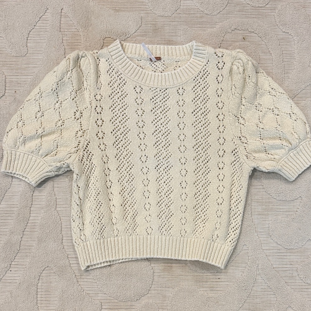 Free People Cream Knit Pullover